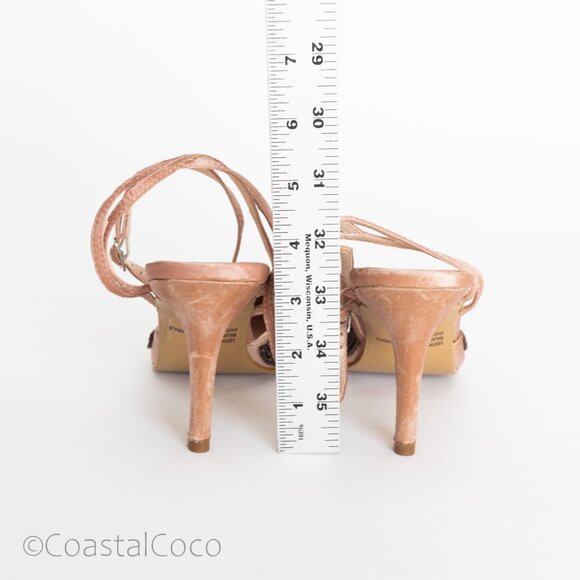 Newport News Velvet Beaded Rhinestone Heels 6.5 Neutral Blush Y2K Party Wedding - Picture 5 of 10